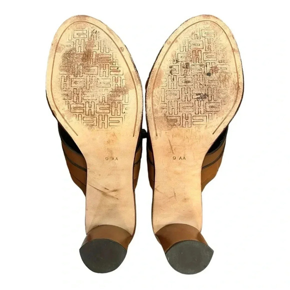 COLE HAAN Brown Woven Leather Heels sz 9AA Open Toe Sandal Slip-on D12351 - Picture 6 of 8